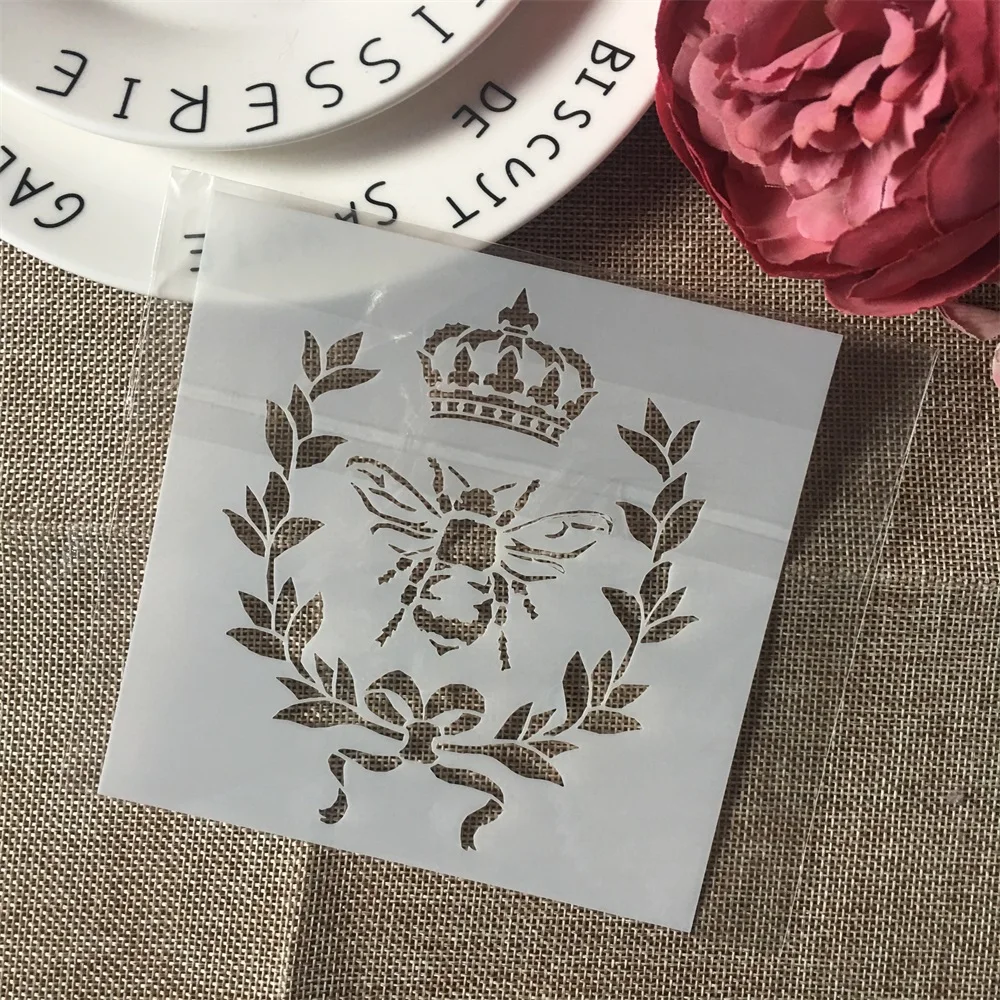 

1Pcs 13cm Bee Crown DIY Layering Stencils Wall Painting Scrapbook Coloring Embossing Album Decorative Card Template