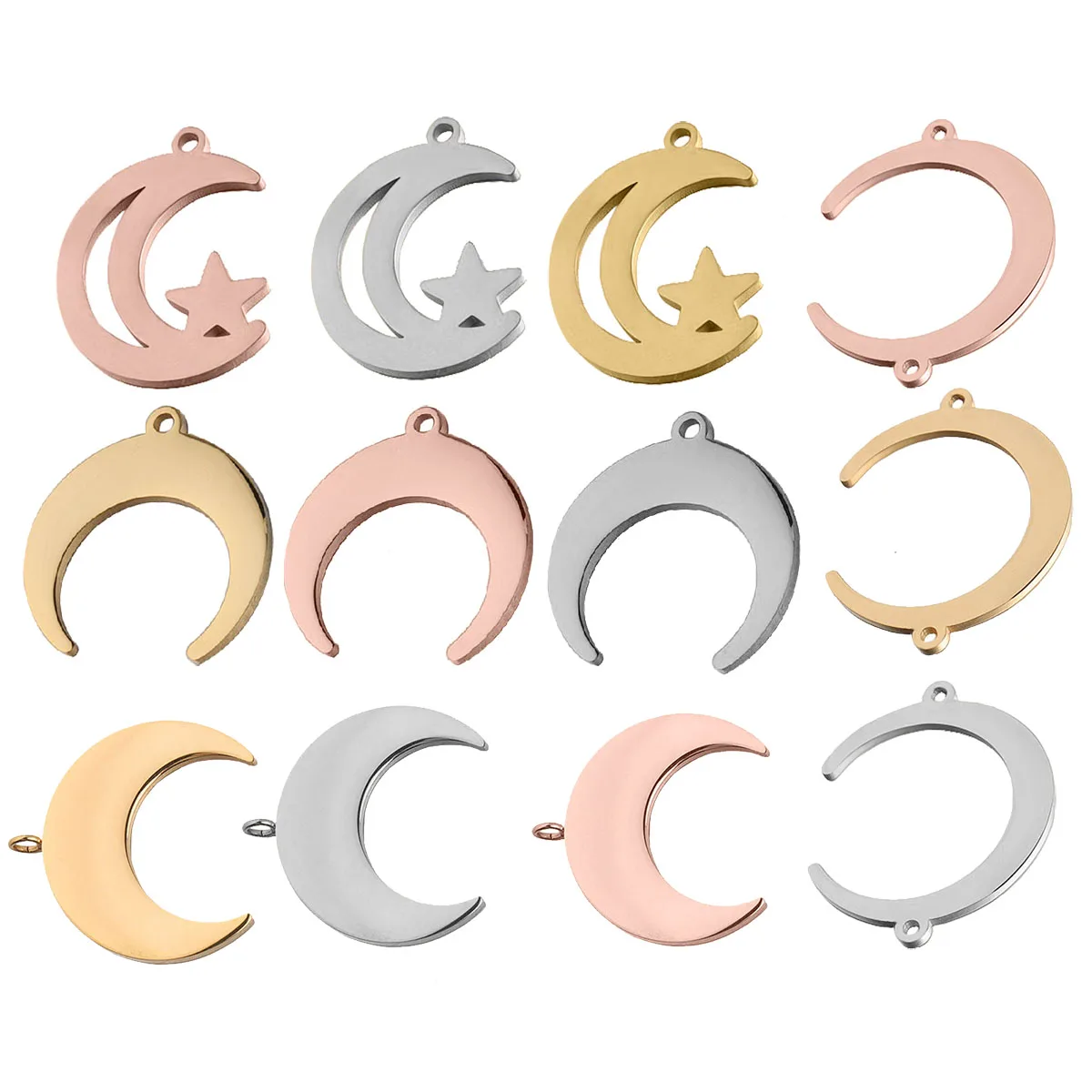 

5Pcs Stainless Steel Ox Horn ＆ Moon Star Charms Crescent Pendant for DIY Jewelry Making Necklace Supplies Accessories Wholesale