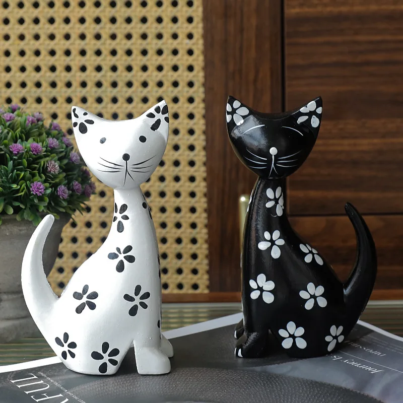 2 шт. деревянная статуэтка кошки в горошек