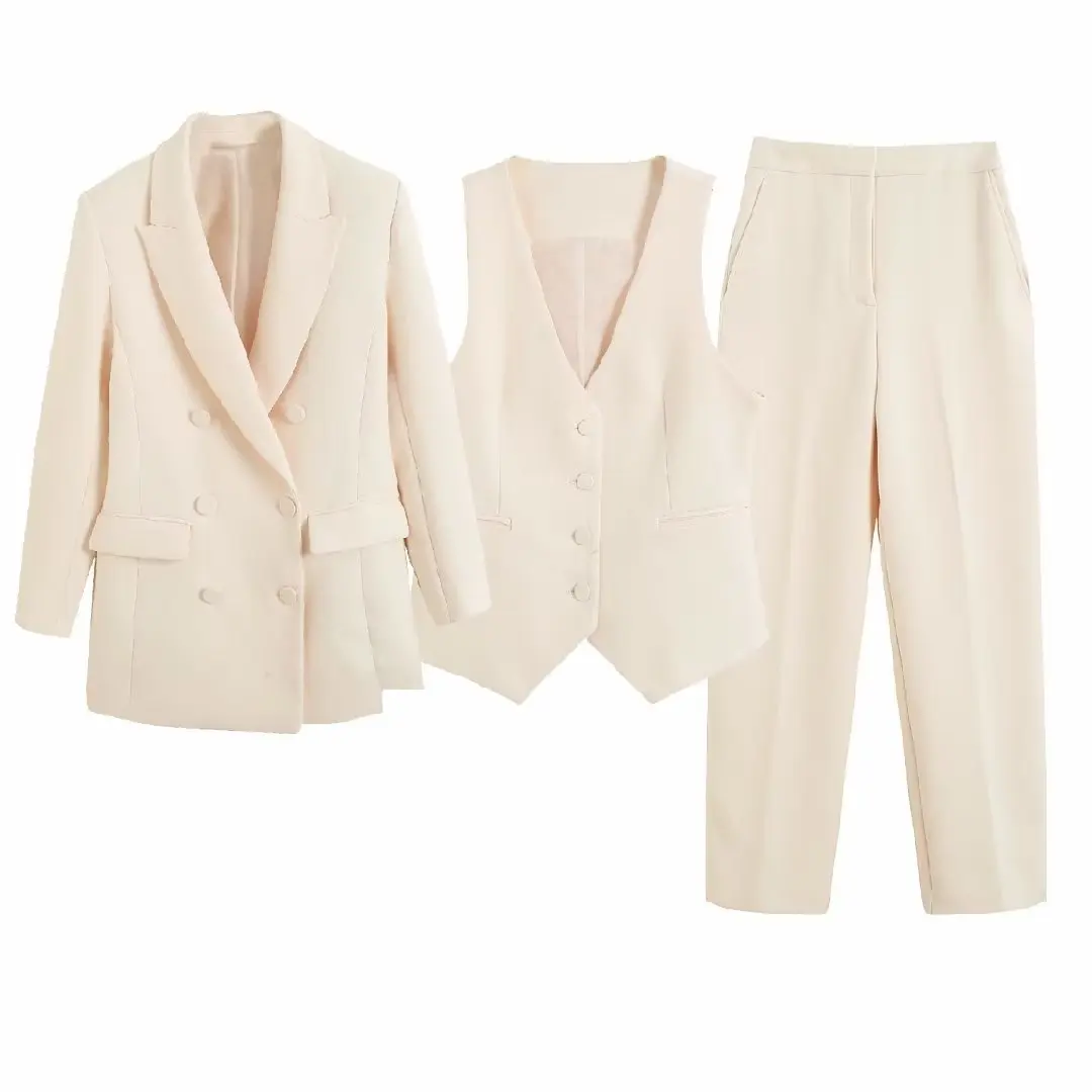 Women's Suit Set Woman 2 Pieces Office Lady Double Breasted Blazer Vintage Coat Elegant Women's Trouser Suit Blazer Outfit