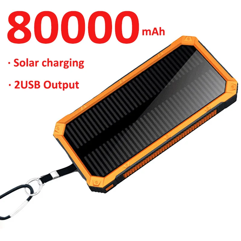 

80000mAh Solar Power Bank Two-way Fast Charger 2USB External Battery Pack Flashlight for iPhone Xiaomi Samsung OutdoorTraveling