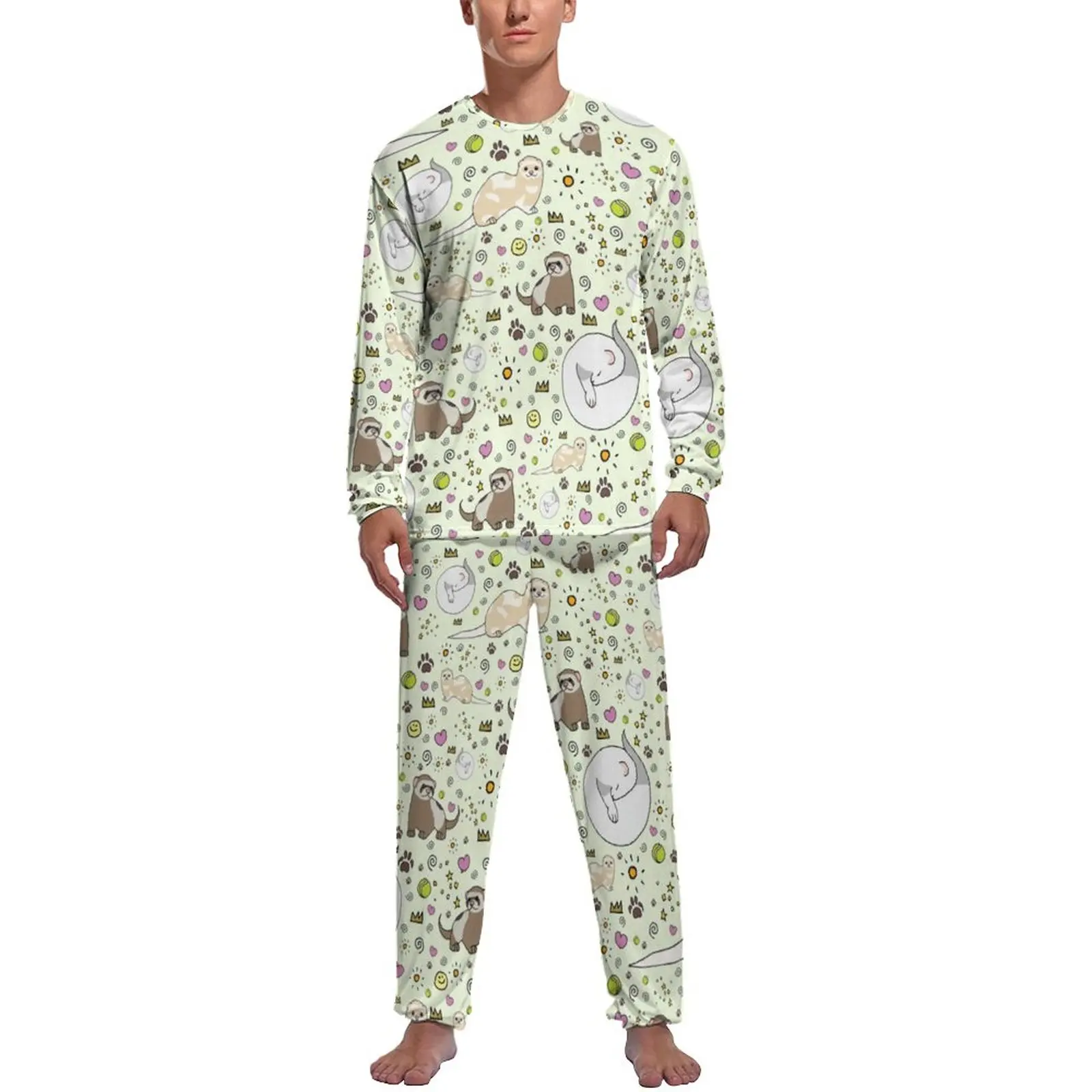 

Пижамные комплекты для отдыха из 2 предметов "хорьки", "Животные", Зимняя Мужская мягкая Пижама с графическим рисунком