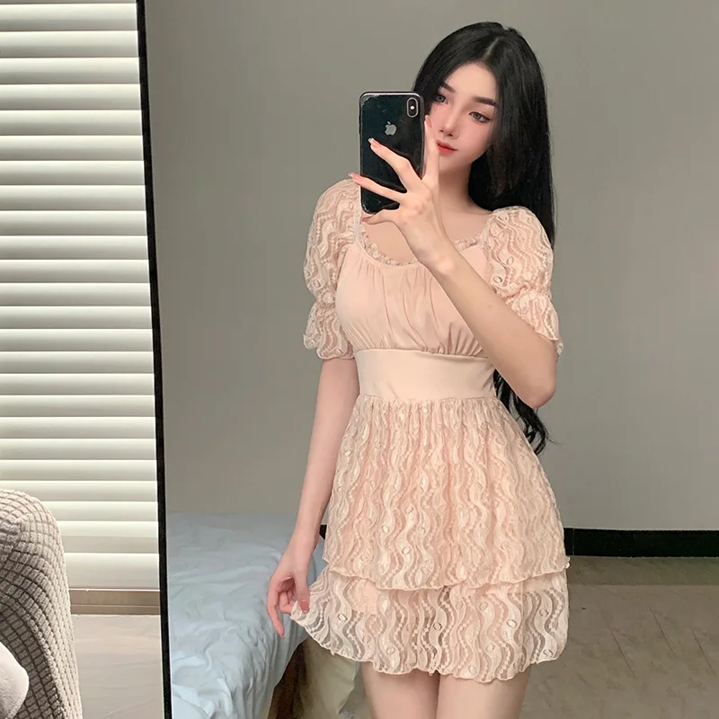 Solid Sexy Swimwear Ladies Korea 2023 New One-piece Boxer Simple Generous Fairy Hot Spring Swimsuit Women Monokini Bikini