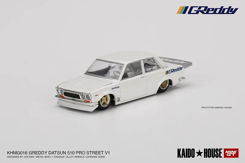 Kaido House x MINI GT Datsun 510 Pro Street GREDDY White LHD / Gray LHD Diecast Model Car