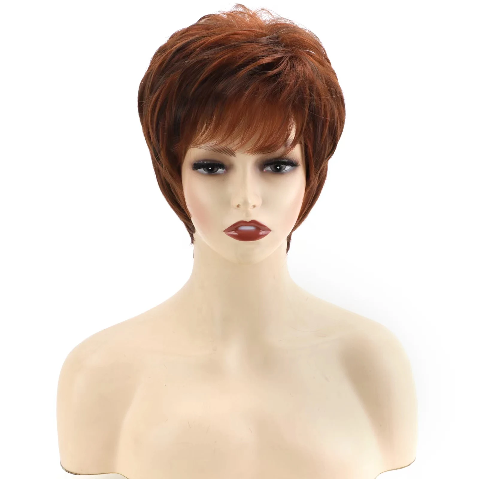 

Louise Hair Short Layered Shaggy Wavy Full Synthetic Short Straight Copper Wig With Bang Heat Resistant