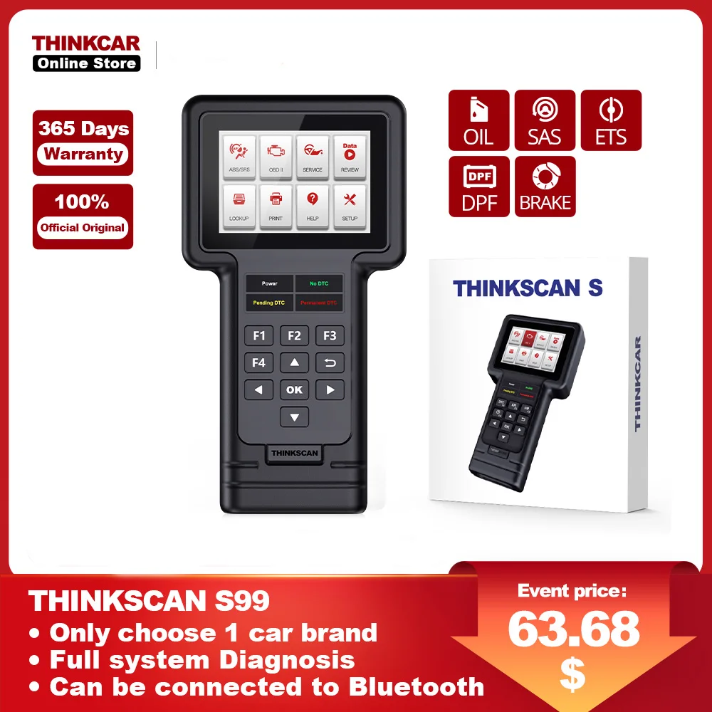 

THINKCAR THINKSCAN S99 Obd2 Scanner Full System Diagnosis Code Reader Lifetime Free Oil/Brake/SAS/ETS/DPF Reset Diagnostic Tools