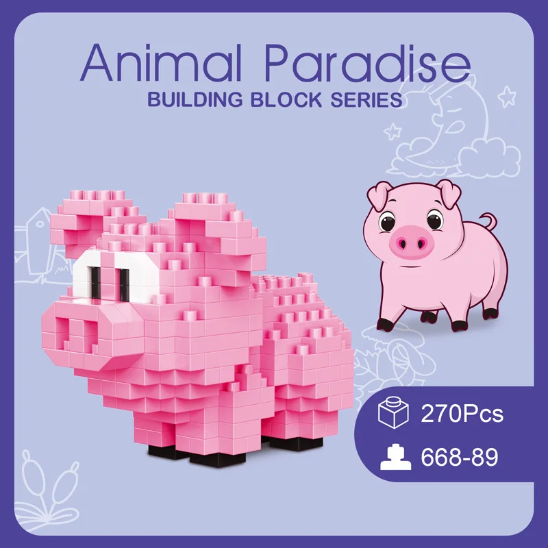 

DAIA 668-89 Animal Paradise World Cartoon Pink Pig Pet 3D Model DIY Mini Diamond Blocks Bricks Building Toy for Children no Box