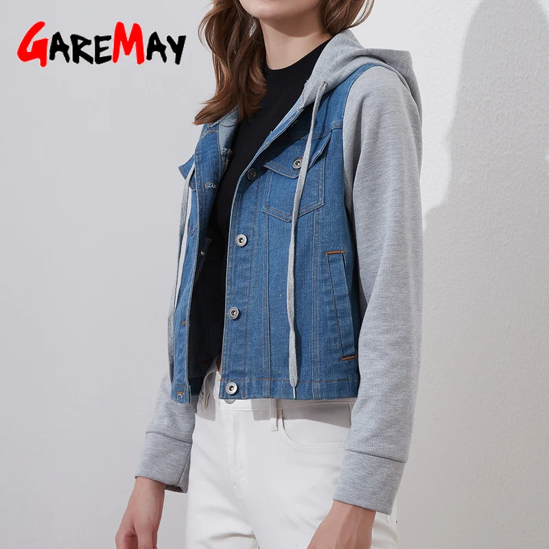 Весна 2022 женская короткая куртка синяя Повседневная укороченная джинсовая с