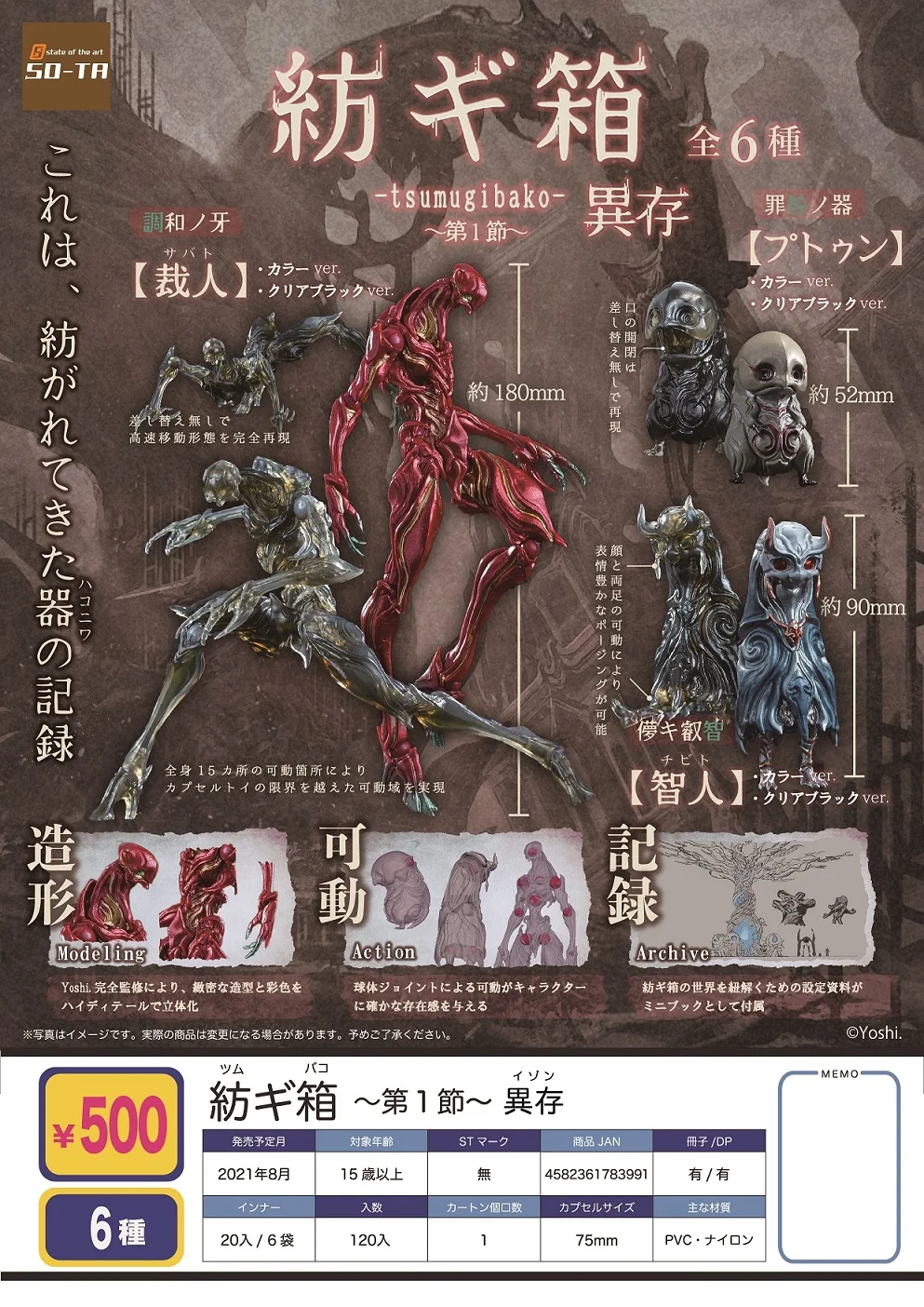 

SO-TA Yosh Cthulhu Mythology Characters Monster Creatures Joints Movable Acton Figure Tsumugibako Gashapon Toy Gacha Ornaments