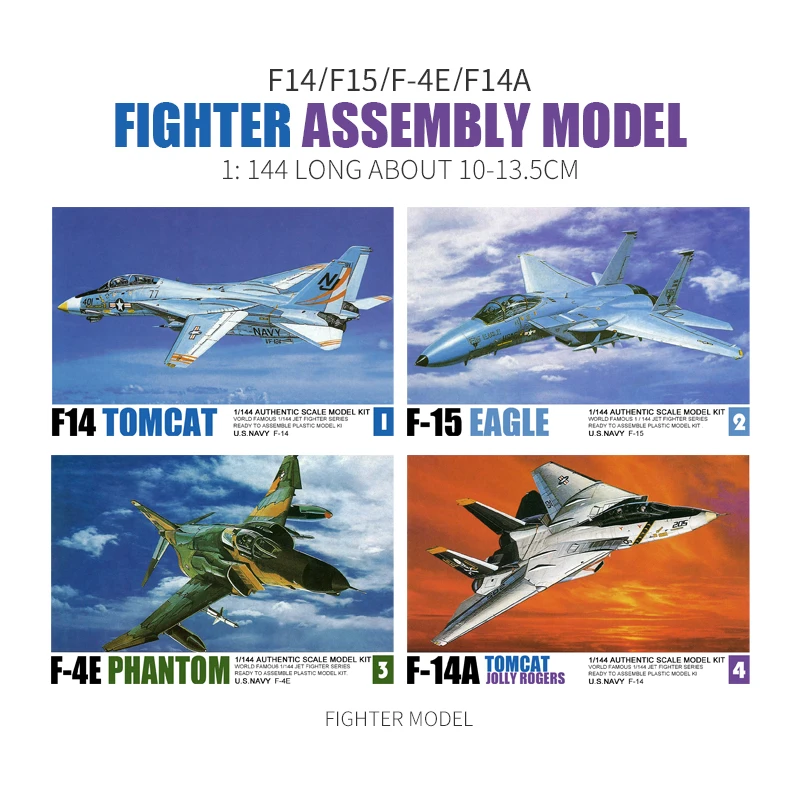 

1/144 Assembly Fighter Model USA F14 Tomcat F15 Eagle F-4E Phantom Plastic Simulation Military Aircraft Miniature Collection Toy