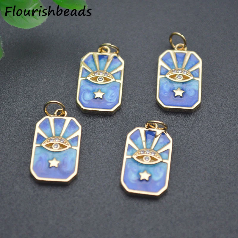 

Wholesale Nickel Free Anti Fading Blue Enamle Gold Plated CZ Pave Geometric Star Evil Eye Charms Pendants for Earring 20pc