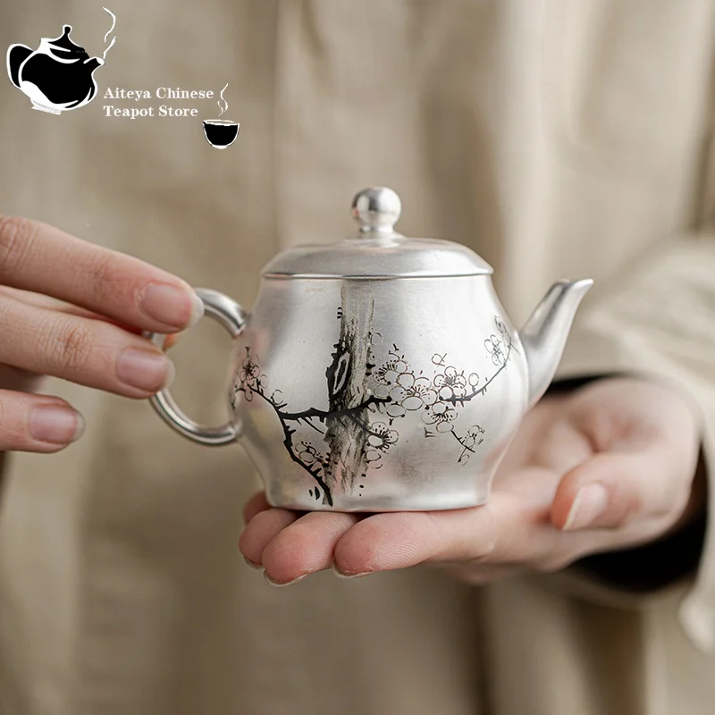 

999 Gilded Silver Soaked Tea Pot Household Single Pot with Filter Light Luxury Kung Fu Tea Pot Household Ceramic Silver Pot