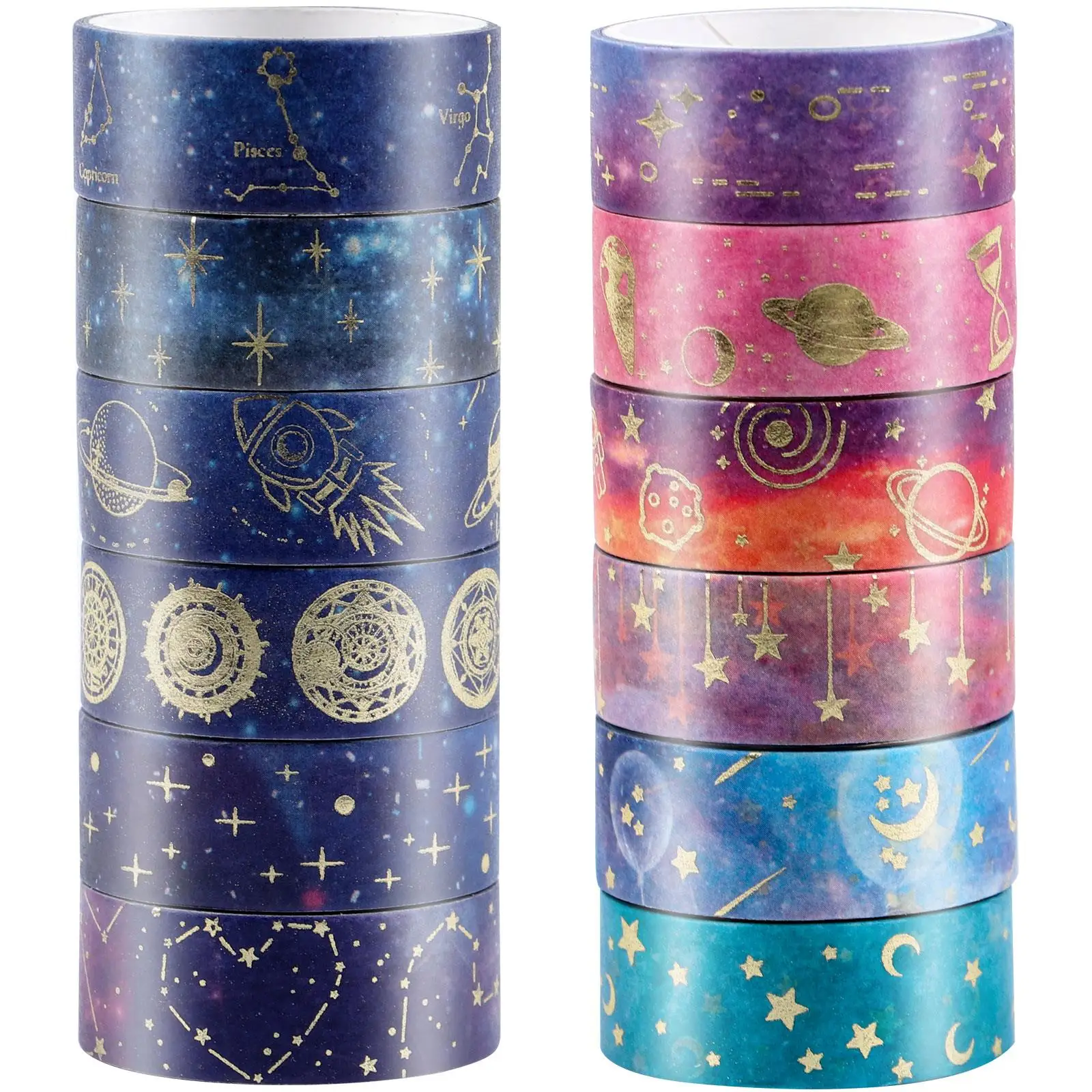 

12 рулонов ленты для Galaxy Washi, набор разноцветных лент 15 мм, Galaxy Purple Washi