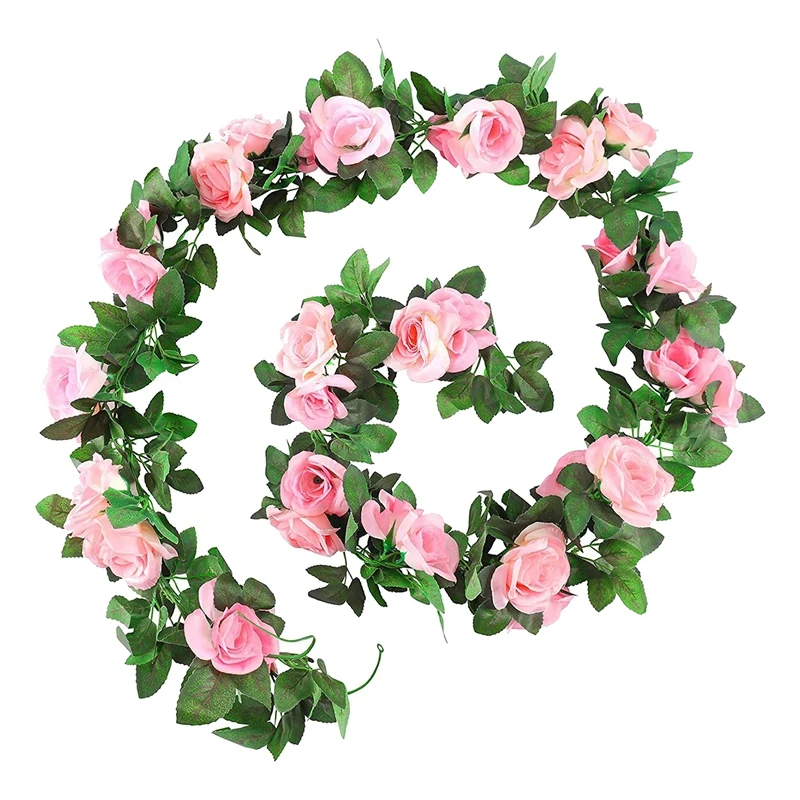 

Artificial Rose Garland, 2 Pack 15 FT Pink Fake Rose Vine Hanging Flowers Plants Faux Flower For Wedding Home