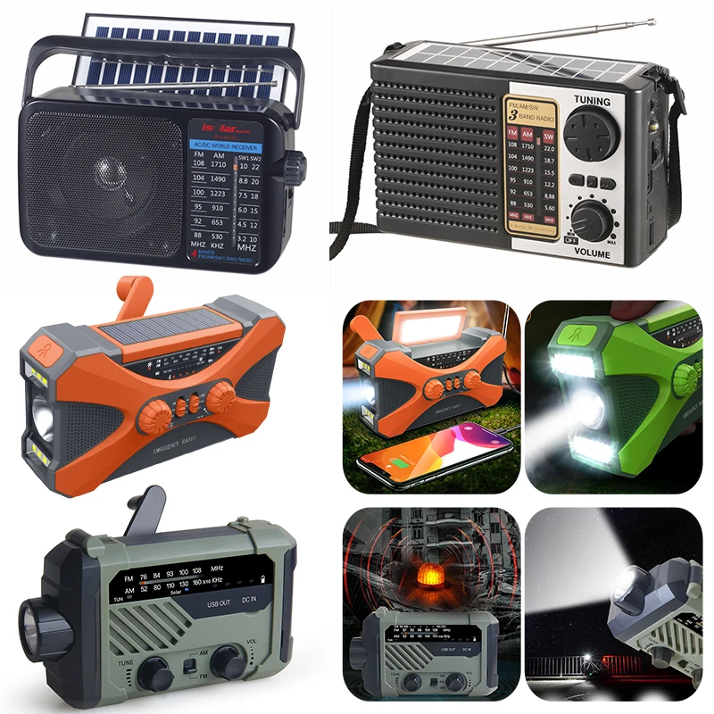 

AM/FM/WB Three-Band Solar Radio, Outdoor Hand-Cranked Mobile Phone Charging Treasure, Portable Lighting Emergency Lights