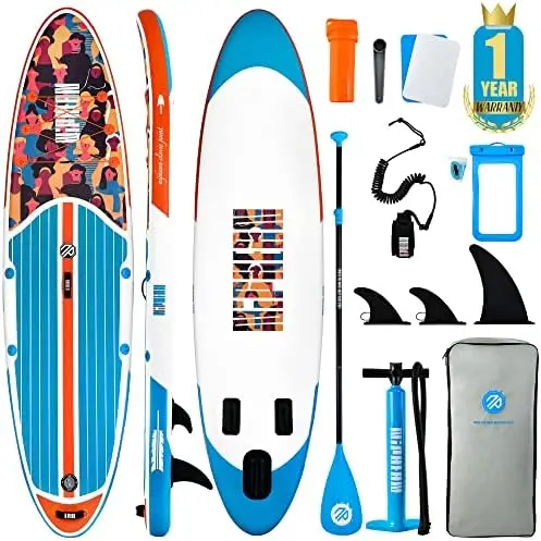 

Inflatable Stand Up Paddle Board with SUP Accessories, 5mm Double Anti-Slip EVA Deck, 10\u20196\u2019\u2019 Inflatable Paddle Bo