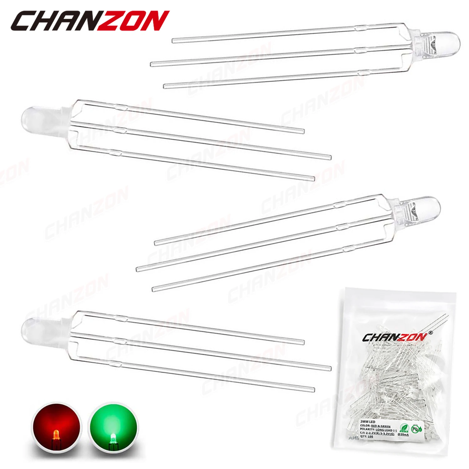 

Bicolor 3 mm LED Light Emitting Diode Lamp 100pcs Green Red Common Cathode Anode Clear Diffused Indicator 3V DIY Bi Color Bulb