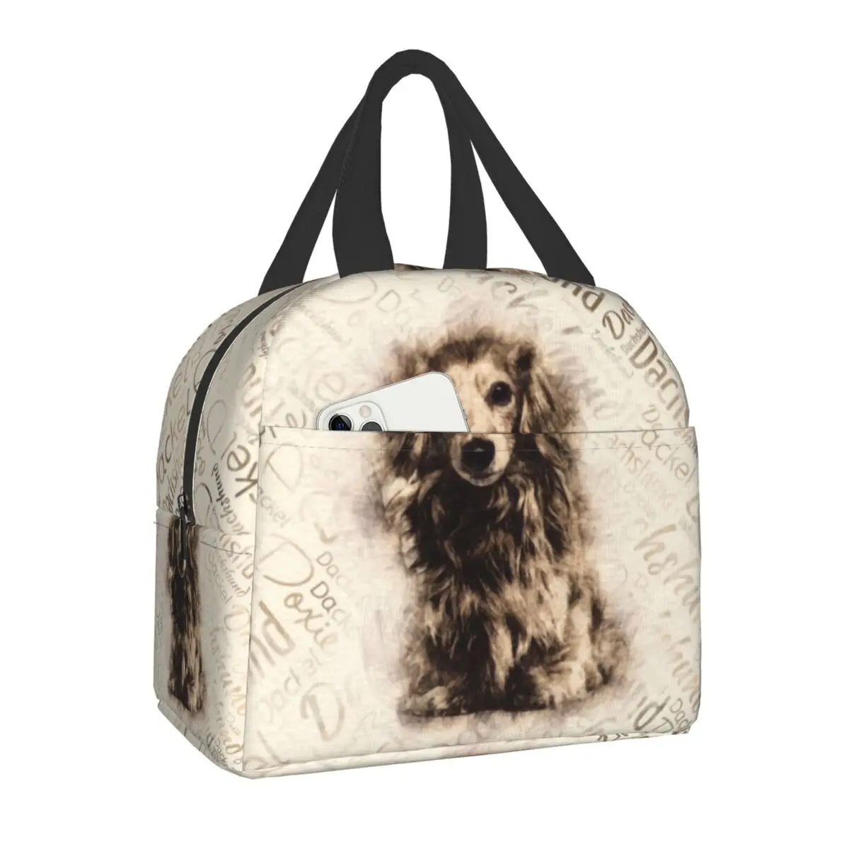 

Longhaired Dachshund Dog Insulated Lunch Bag for Women Portable Badger Sausage Wiener Thermal Cooler Lunch Box Picnic Travel