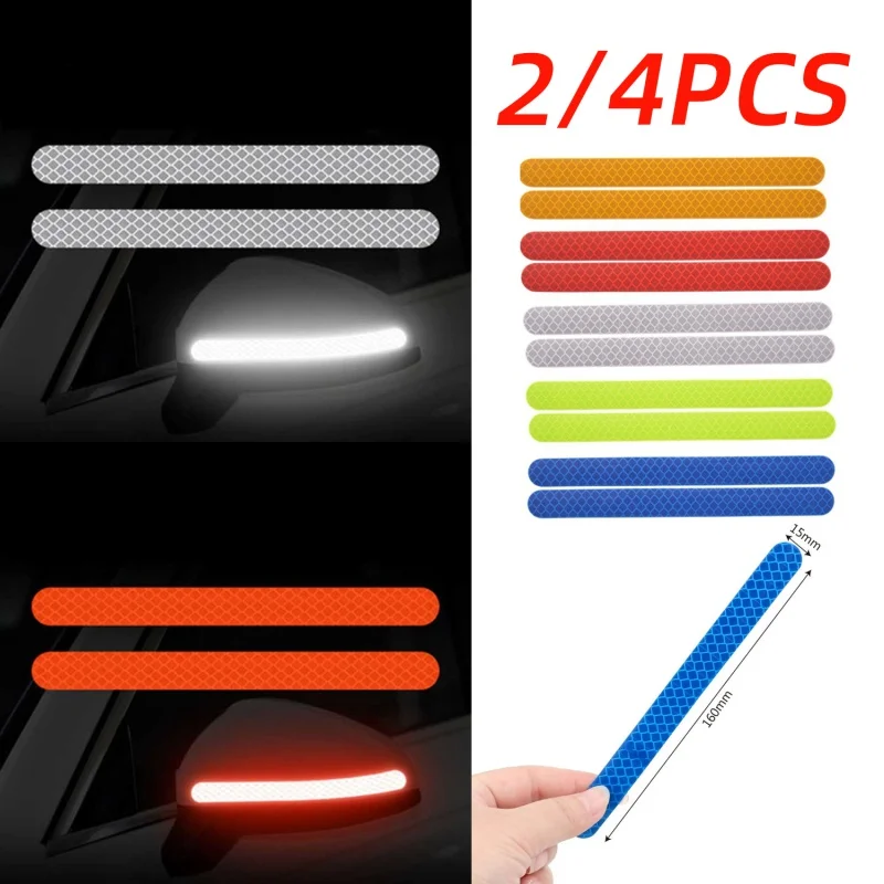 

4pcs Car Reflective Strips Stickers Rearview Mirror Anti-collision Protective Decal Night Safety Warning Reflector Strip Sticker