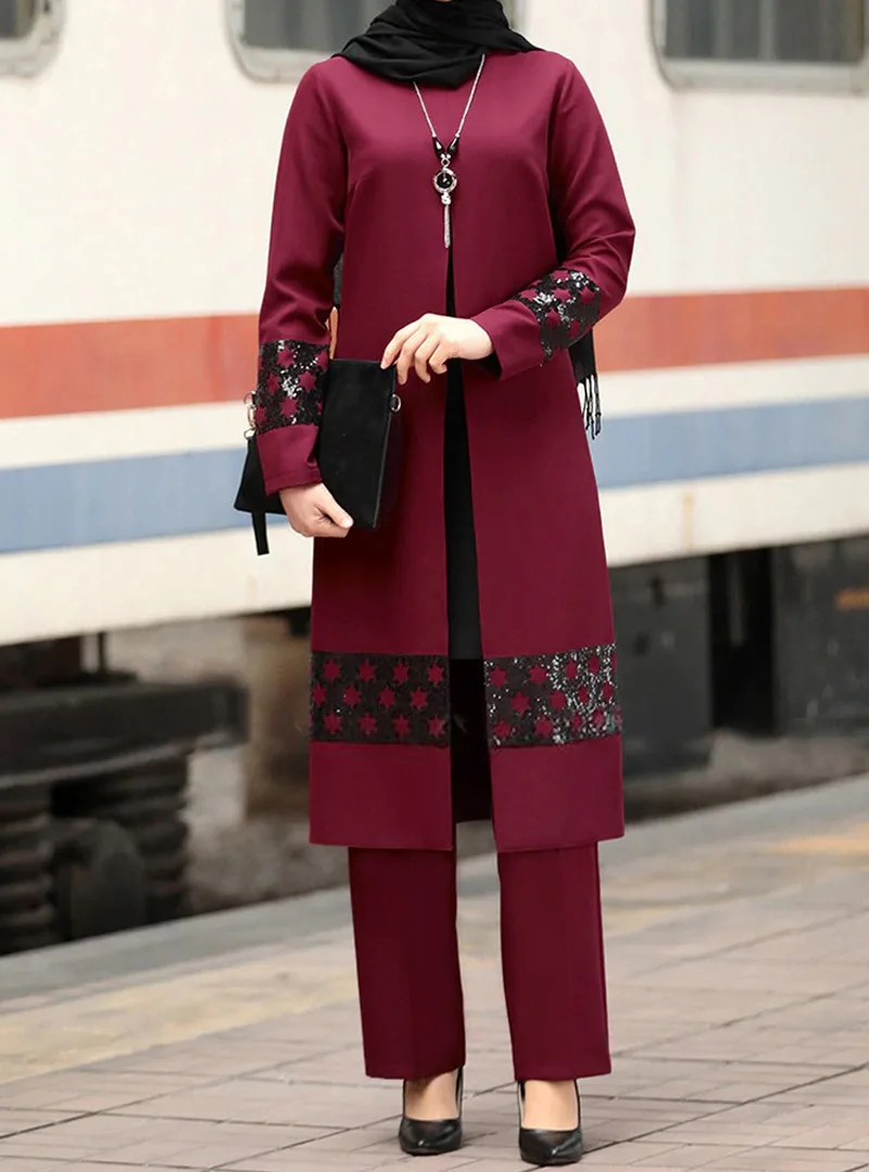 Aid Two Piece Muslim Sets Abaya Women Musulman Ensembles Turkey Hijab Dress Caftan Moroccan Kaftan Islam Clothing Abayas Suits