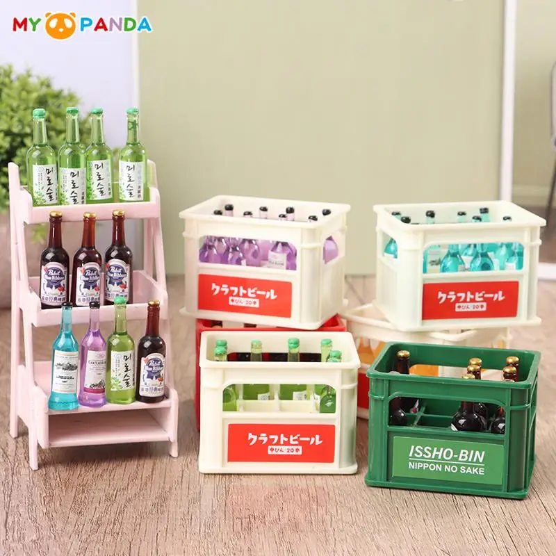 

1Set Dollhouse Miniature Simulation Wine Bottle Drink Bottle Model With Basket Diy Living Scene Decor Toy Doll House Accessories