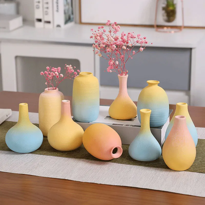 

Simple Ceramic Small Vase With Color Gradually Varied Fresh Frosted Table Top Dry Flower Arrangement Vase Decoration Decoration