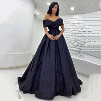 glitter navy blue prom dresses for women 2022 off shoulder a line evening gowns long masquerade dress plus size