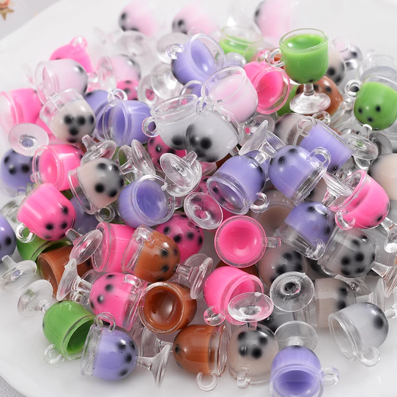 10Pcs/Lot Charm Ice Cream Round Beach Cup Pendants Mini Glass Resin Juice Bottle Pendant For Earrings Necklace Jewelry Making