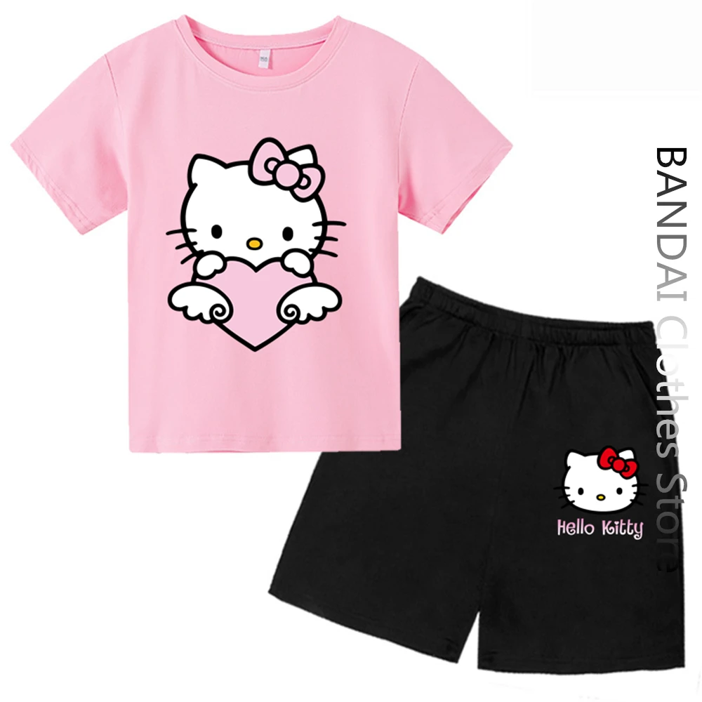 

Anime Hello Kitty Tshirt Kids T-shirts Sets Fashion Women Short Sleeve Baby Boy Clothes Casual Summer Casual Wednesday Tops