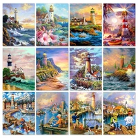 gatyztory 40x50cm paint by numbers lighthouse landscape wall art unique gift handpainted on canvas painting for living room