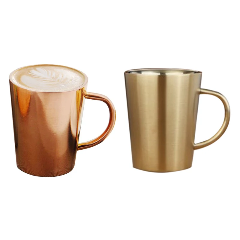 

2 Pcs 340 Ml Stainless Steel Copper Plated Coffee Cup Double Layers 304 High Temperature Resistance Milk Tea Mug, Gold & Rose Go