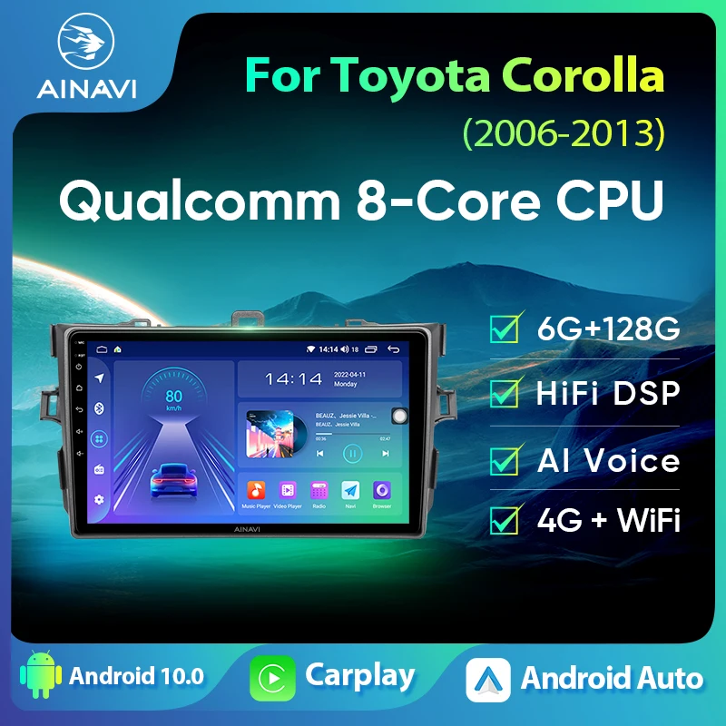 Ainavi мультимедийный плеер для Toyota Corolla E140/150 2006-2013 Carplay Android Автомагнитола 4G