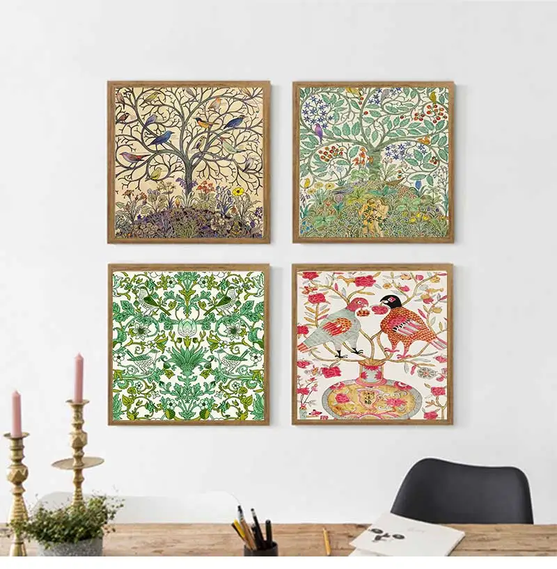 Древо жизни тропические птицы художественный принт на холсте винтажный постер