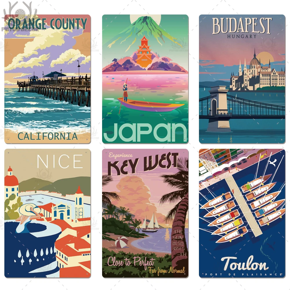 putuo decor travel tin sign plaque metal plate vintage wall art poster for home living room beach house iron painting free global shipping