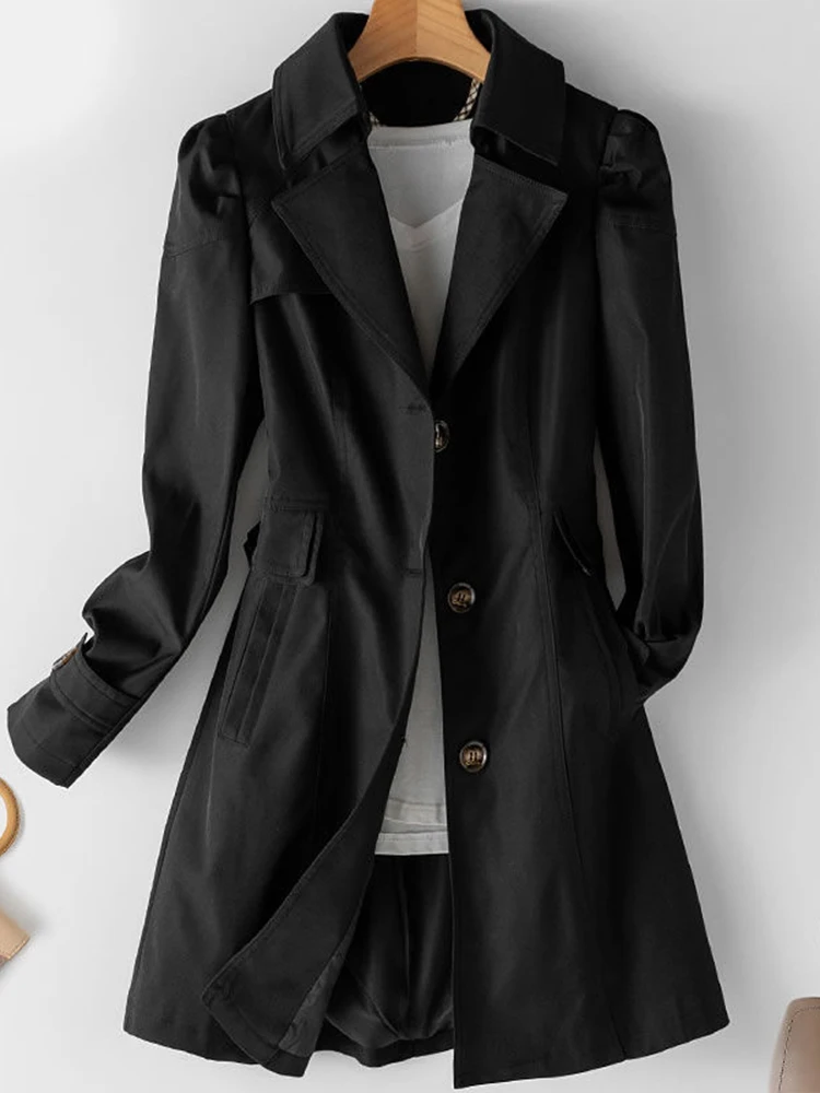2022 New Autumn Winter Women'S Plus Size Windbreaker Mid-Length Slim Fit Solid Korean Style Coat Top  Fashion Women'S Coat