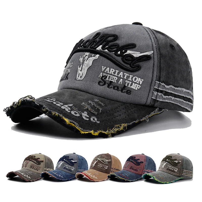 

Men Retro Vintage Wash Baseball Cap Ox Head Embroidery Hip Hop Streetwear Snapback Trucker Bomber Hat Women Cap Fashion Summer