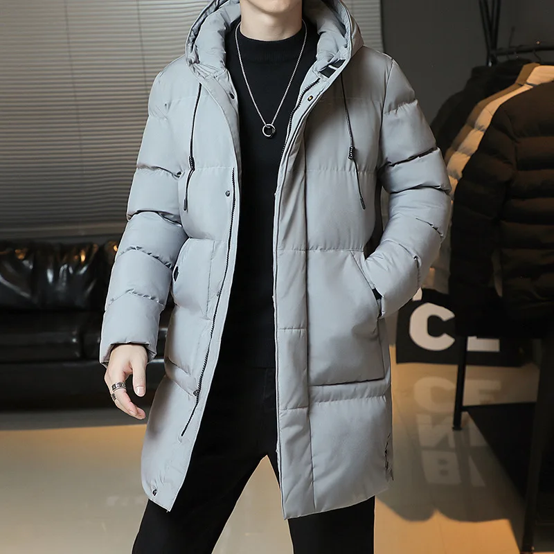 2023 Winter Korean Version Trend Solid Color Casual Puffer Jacket Coats Mid-length Thickened Warm Hooded Padded Coats Jacket Men