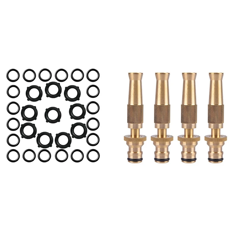 

30X Garden Hose Washers Rubber Washers Seals & 4X Spray Nozzle Brass Adjustable Copper Straight Connector Spray Nozzle-FS-PHFU