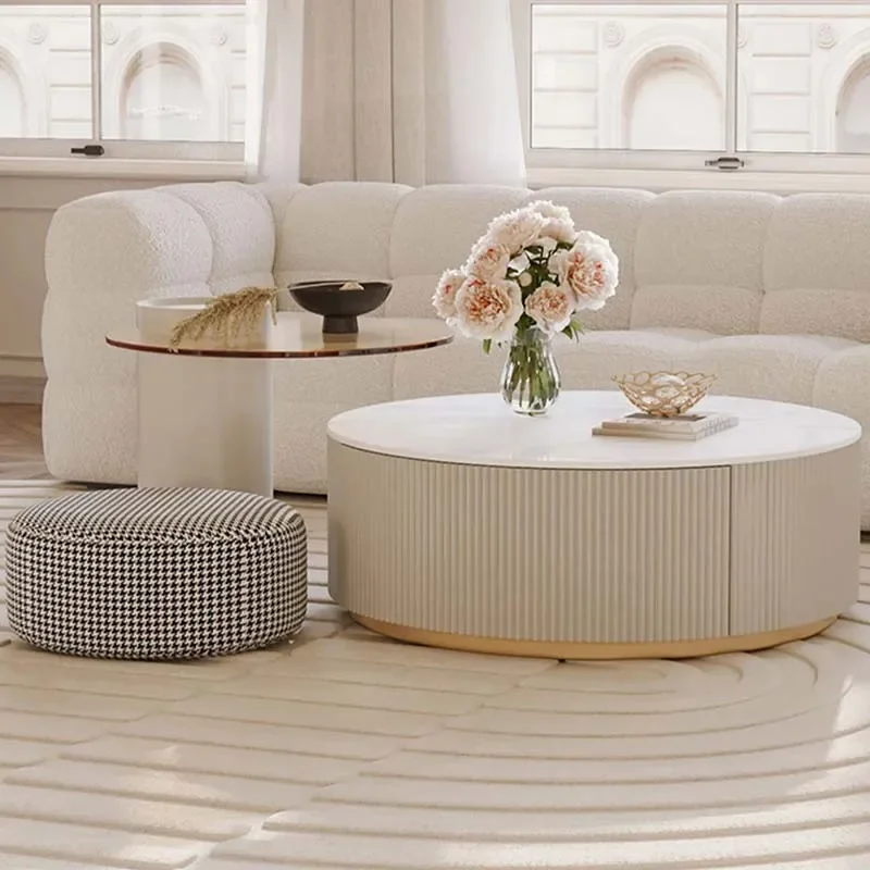 Скандинавский прозрачный круглый журнальный столик из каменной плиты для