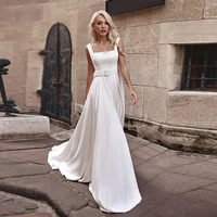 gothic square neck wedding dress cap sleeve floor length sweep train draped simple mono bridal gown for woman 2022 bride party