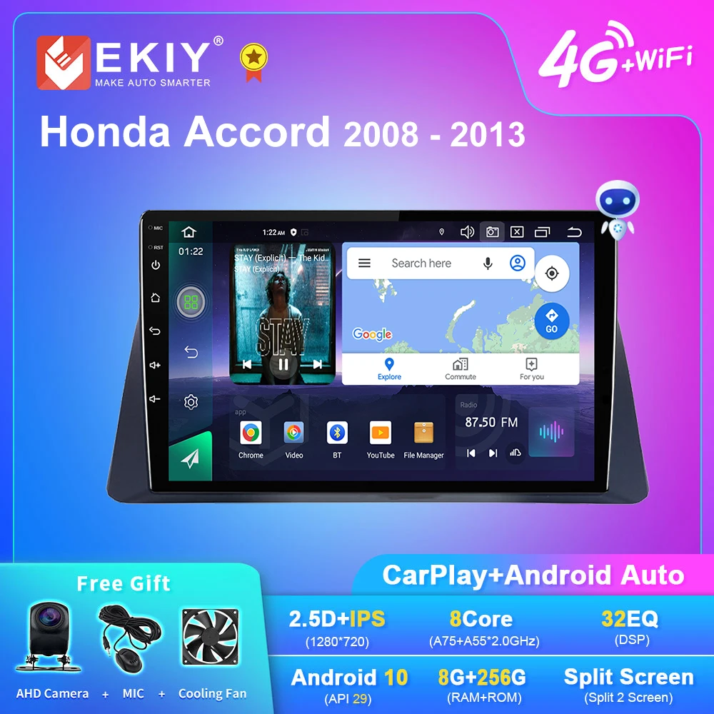 EKIY Q7 Android Car Radio For Honda Accord 2008 - 2013 Navigation GPS 1280*720 IPS DSP Carplay Multimedia Player Auto Stereo DVD