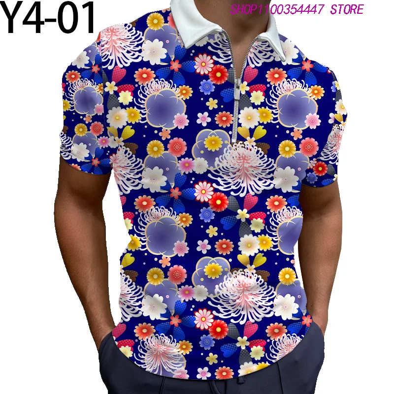 Летняя Новинка Мужская одежда на молнии поло с цифровой печатью в японском стиле