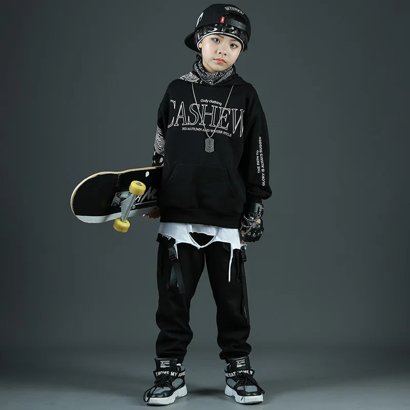 

Комплект для мальчиков, Толстовка и штаны, уличная одежда для мальчиков и девочек, модный Свободный Повседневный свитшот с капюшоном в стиле хип-хоп, штаны, детский спортивный костюм