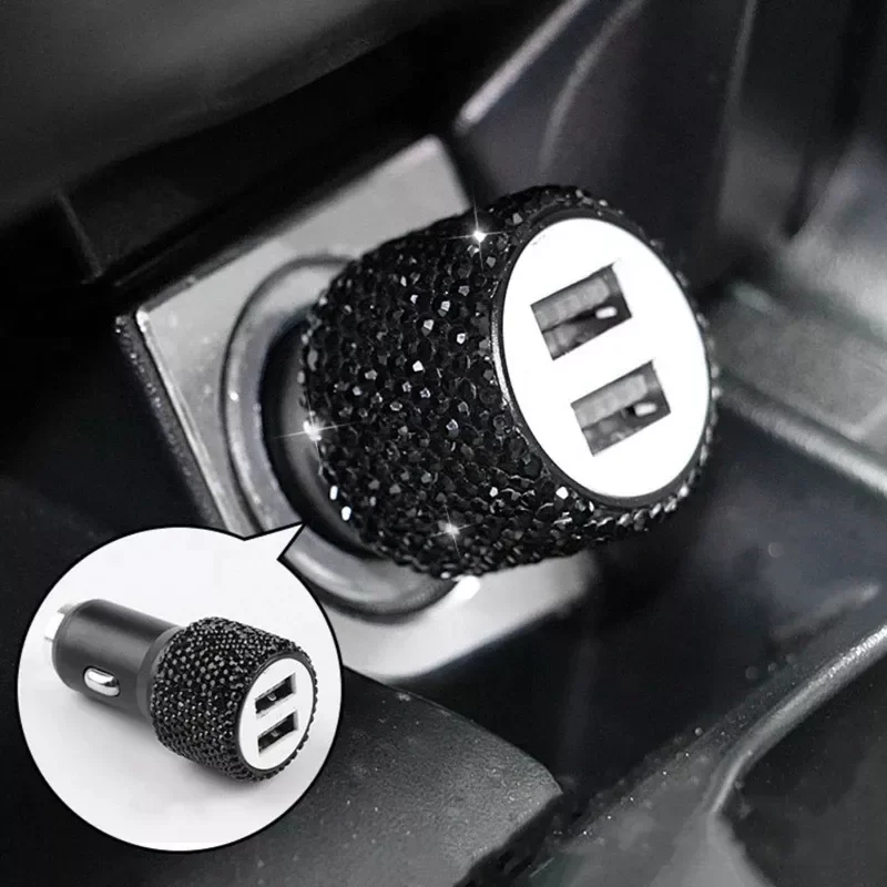

Dual USB Port Fast Charging Car Charger Safety Hammer Design To Help Break Windows In Emergencies With Bling Rhinestones Crystal