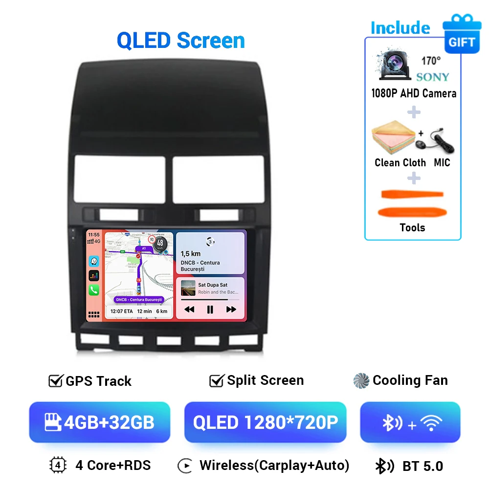 

Автомагнитола на Android 14 для Volkswagen Touareg GP 2002 2003 2004 2005 2006 2007 2008 2009 2010, мультимедийный проигрыватель с GPS, стерео