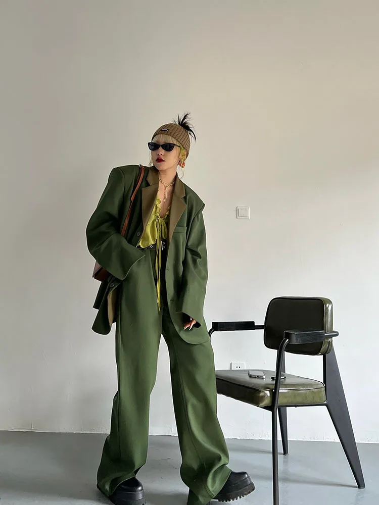 Винтажные свободные женские брючные костюмы женский однобортный Блейзер костюм
