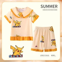 pokemon pikachu childrens pajamas set sleepwear pyjamas summer princess style cartoon short sleeved section baby girl clothes
