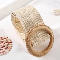 summer bohemia fake straw elastic braided belts for women round square buckle wide belt beach vacation female waistband hot sale