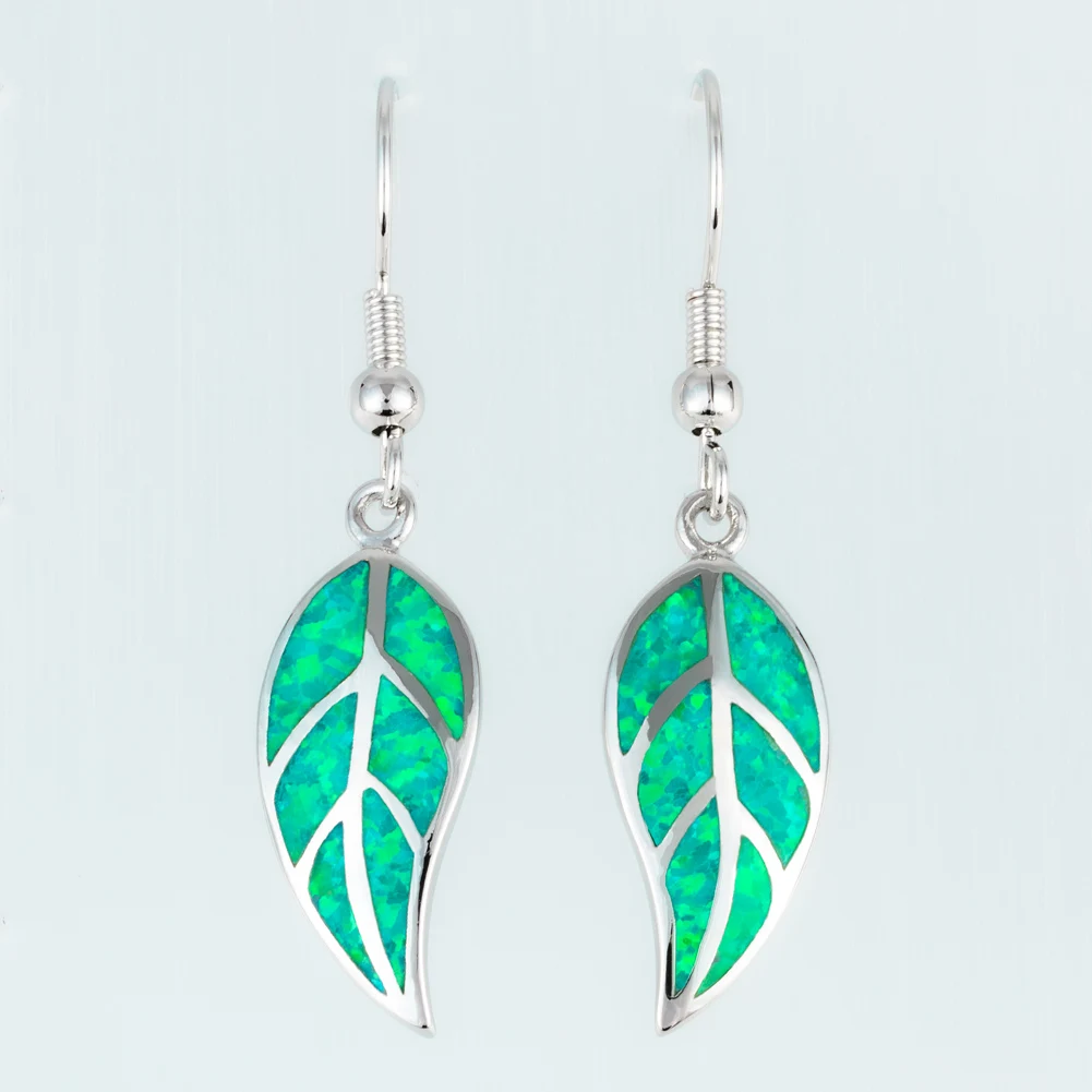 

KONGMOON Nature Leaf Shape Kiwi Green Fire Opal Silver Plated Jewelry for Women Dangle Drop Earrings