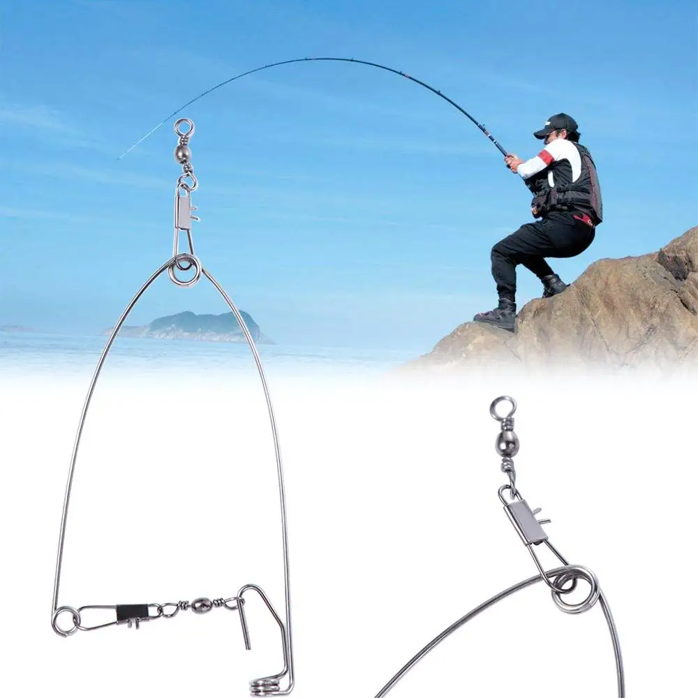 

Automatically Fishing Hooks Trigger Stainless Steel Spring Fishhook Bait Catch Catapult Automatic Fishing Device Connector 1PC